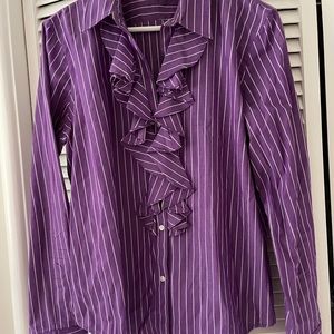 Ralph Lauren Chaps blouse purple stripe size Large